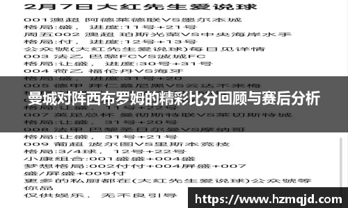 曼城对阵西布罗姆的精彩比分回顾与赛后分析